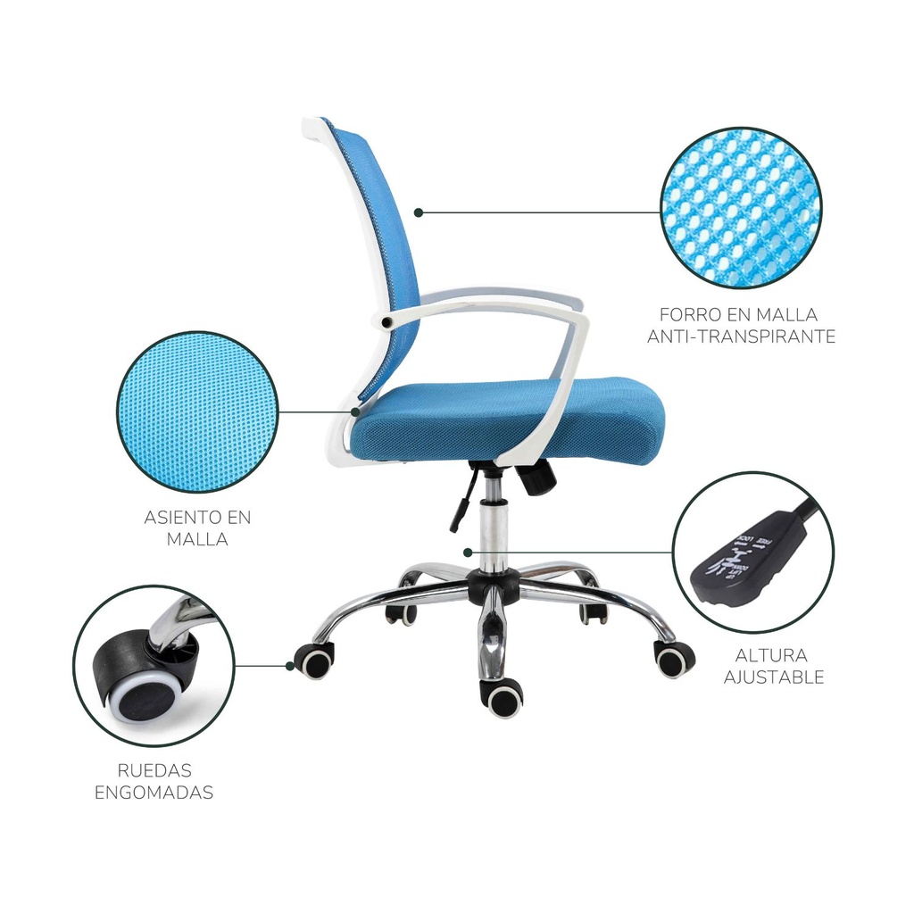 Silla de Oficina Paris Ergonómica Semi Reclinable Azul