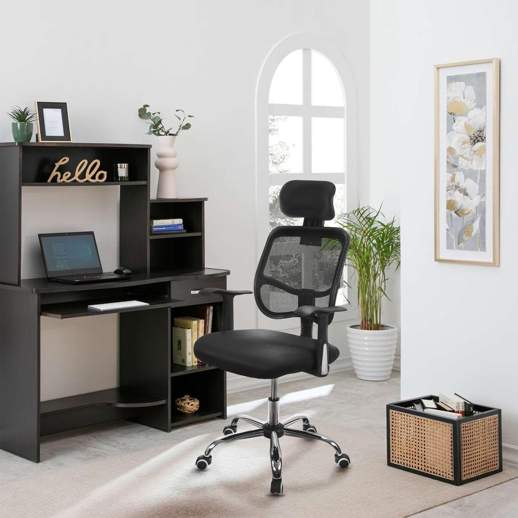 Silla de Oficina Ergonómica con Apoyacabeza Negra