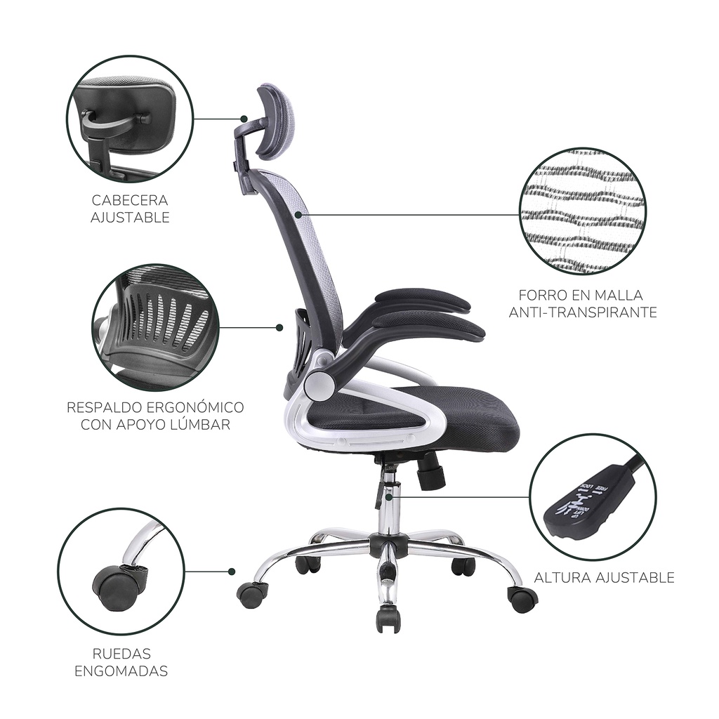 Silla de Oficina Megaplus-G con Cabecera Gris