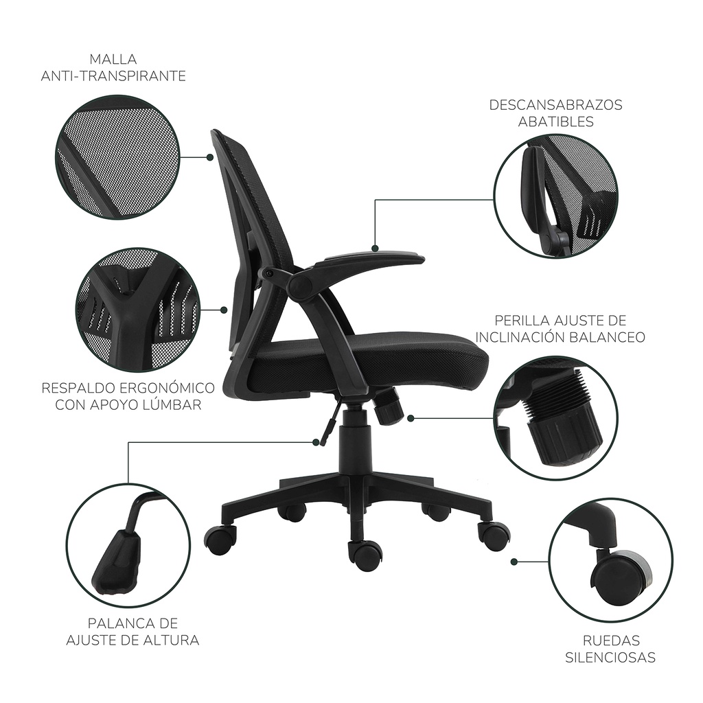 Silla de Oficina Ergonómica con Soporte Lumbar