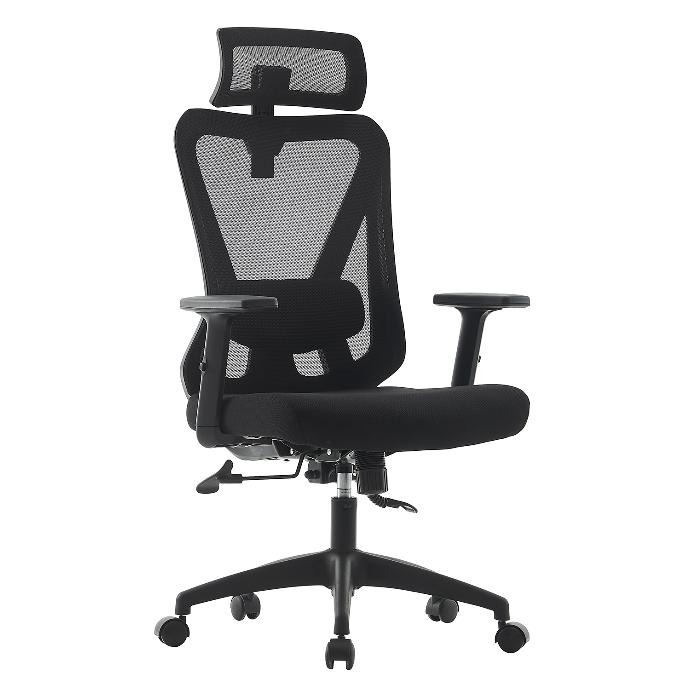 Silla de Oficina con Cabecero y Apoyo Lumbar Color Negro